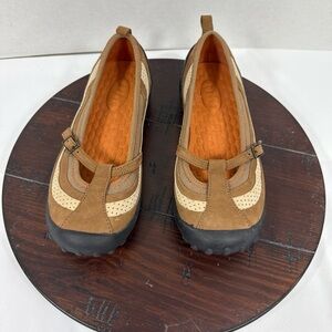 Clarks Privo Womens 6.5M Brown Leather Mary Jane Slip On Shoes Comfort Boho